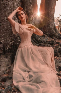 Pinky Beige Cotton Twill Classic Overbust Waist Trainer With Hip Gores 30 Pinky Beige Cotton Twill Classic Overbust Waist Trainer With Hip Gores -Corset Story EXP002 Customerpic June 3