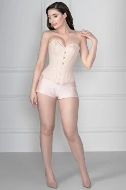 Pinky Beige Cotton Twill Classic Overbust Waist Trainer With Hip Gores 21 Pinky Beige Cotton Twill Classic Overbust Waist Trainer With Hip Gores -Corset Story EXP002 2