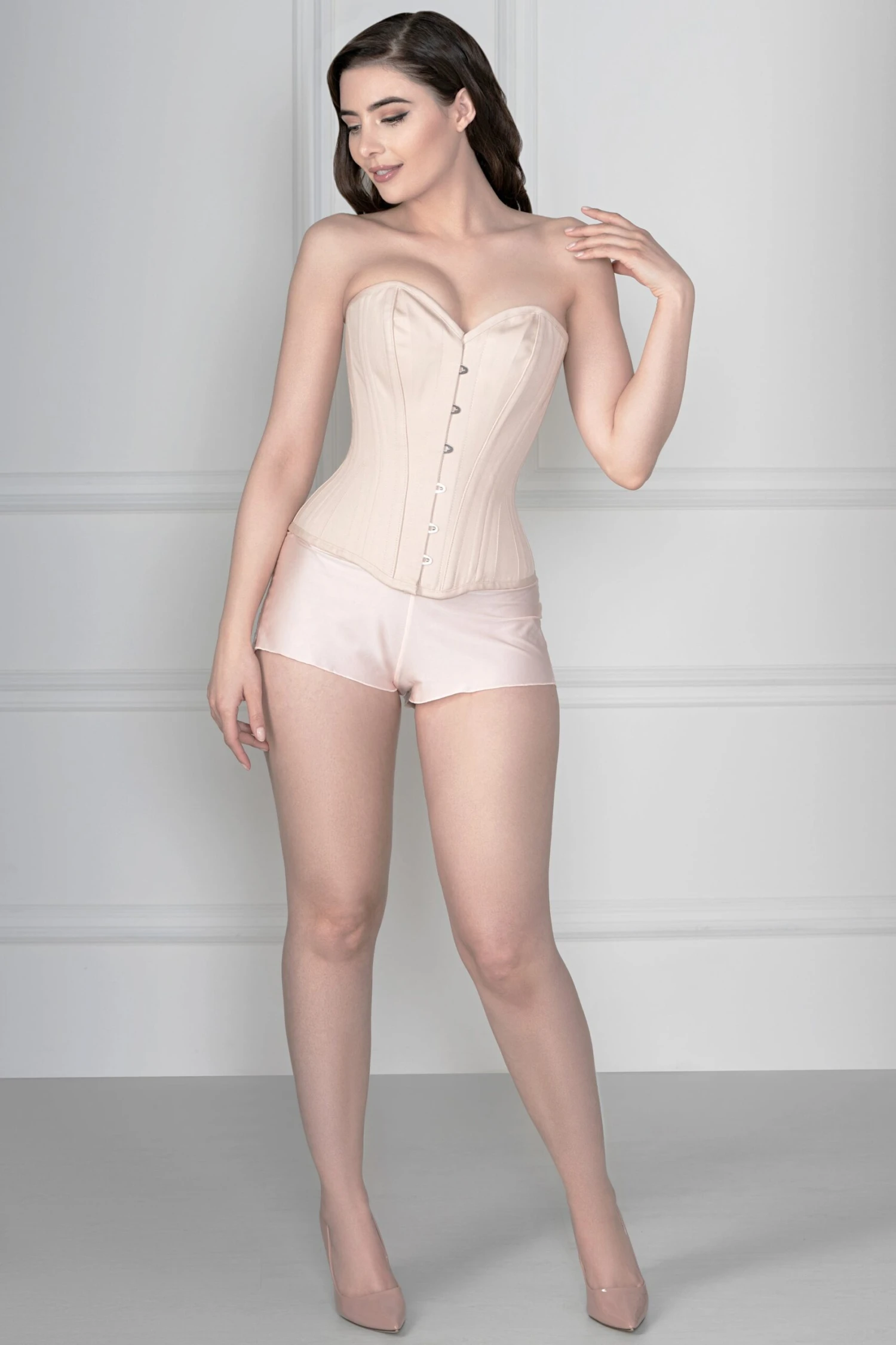 Pinky Beige Cotton Twill Classic Overbust Waist Trainer With Hip Gores 5 Pinky Beige Cotton Twill Classic Overbust Waist Trainer With Hip Gores - Image 5