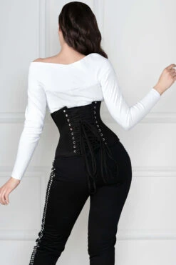 Black Cotton Twill Classic Underbust Waist Trainer With Hip Gores -Corset Story EXP003 5