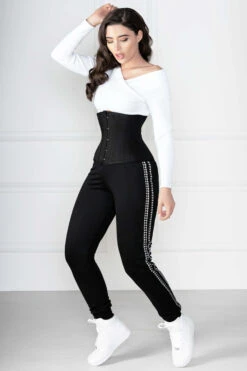 Black Cotton Twill Classic Underbust Waist Trainer With Hip Gores -Corset Story EXP006 1