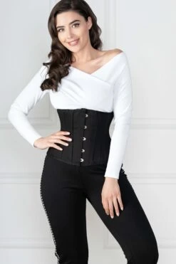 Black Cotton Twill Classic Underbust Waist Trainer With Hip Gores -Corset Story EXP006 2