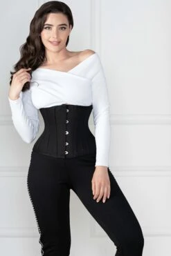 Black Cotton Twill Classic Underbust Waist Trainer With Hip Gores -Corset Story EXP006 3
