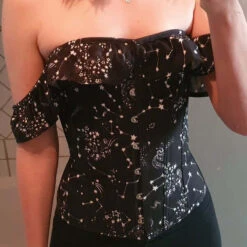 Cotton Astronomy Print Sleeved Corset Top -Corset Story FTS002 Customerpic June2021 7