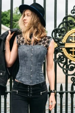 Houndstooth And Crochet Corset Top -Corset Story FTS028 website 1