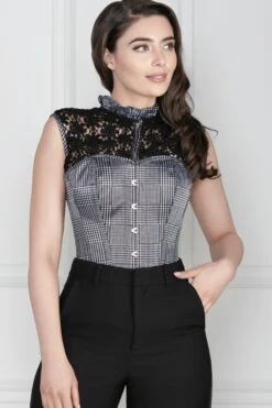 Houndstooth And Crochet Corset Top -Corset Story FTS028 1