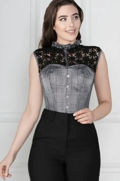 Houndstooth And Crochet Corset Top -Corset Story FTS028 4