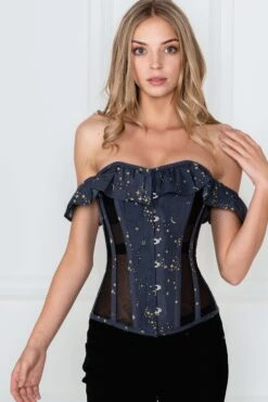 Astronomy Cotton Print Overbust With Mesh Panels And Sleeves 11 Astronomy Cotton Print Overbust With Mesh Panels And Sleeves -Corset Story FTS031 3 1
