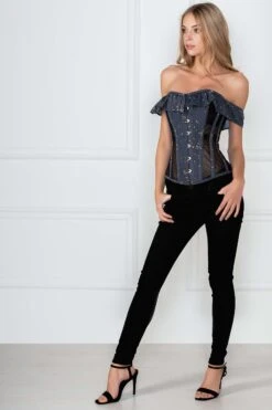 Astronomy Cotton Print Overbust With Mesh Panels And Sleeves 9 Astronomy Cotton Print Overbust With Mesh Panels And Sleeves -Corset Story FTS040 2 1