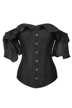 Black Satin Corset Top With Waterfall Sleeves -Corset Story FTS1323