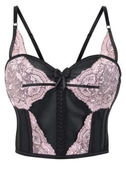 Cropped Pearl Pink Lace And Black Mesh Overbust Corset