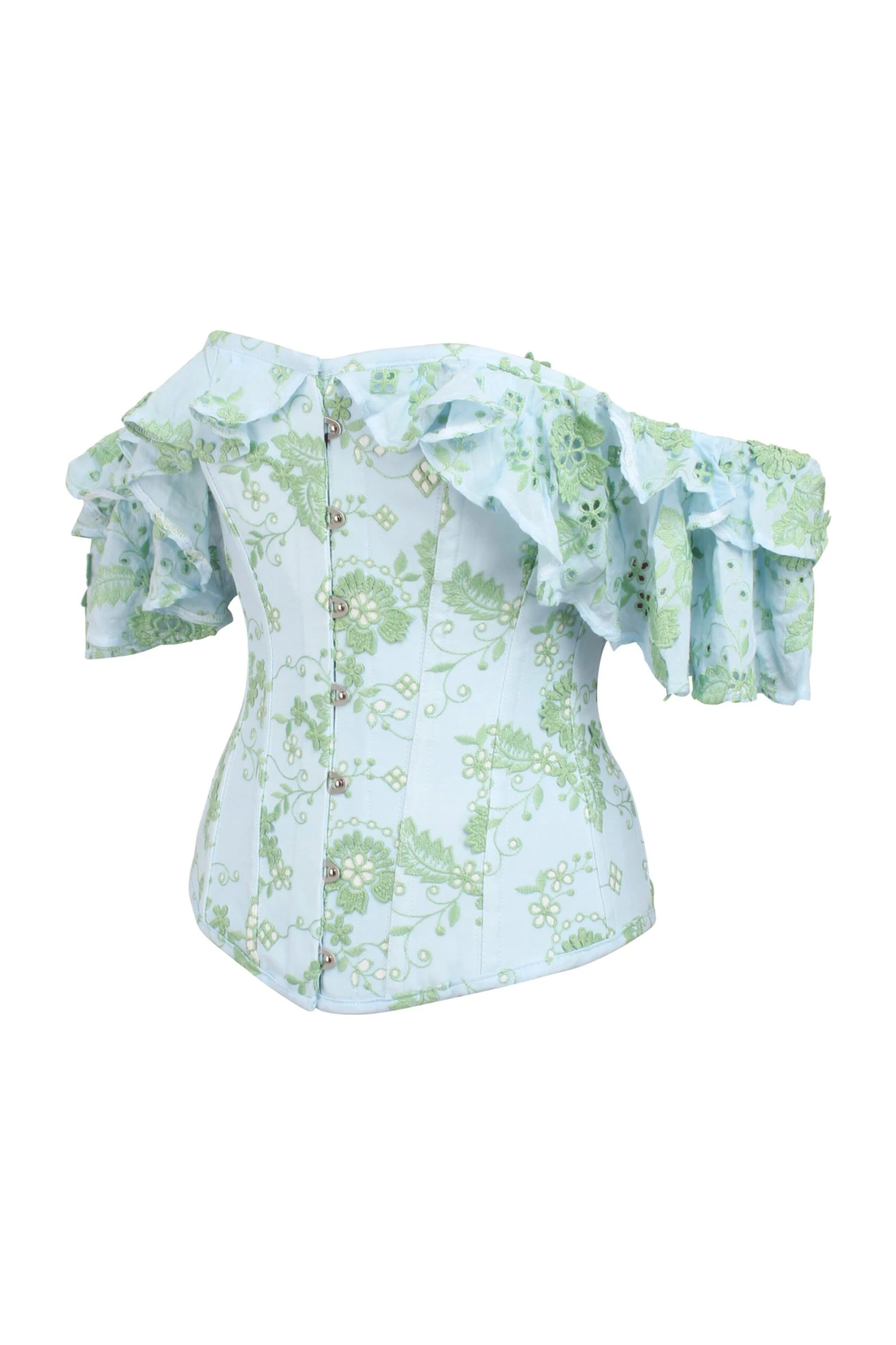 Sky Blue Broderie Anglaise Sleeved Corset Top 3 Sky Blue Broderie Anglaise Sleeved Corset Top - Image 3