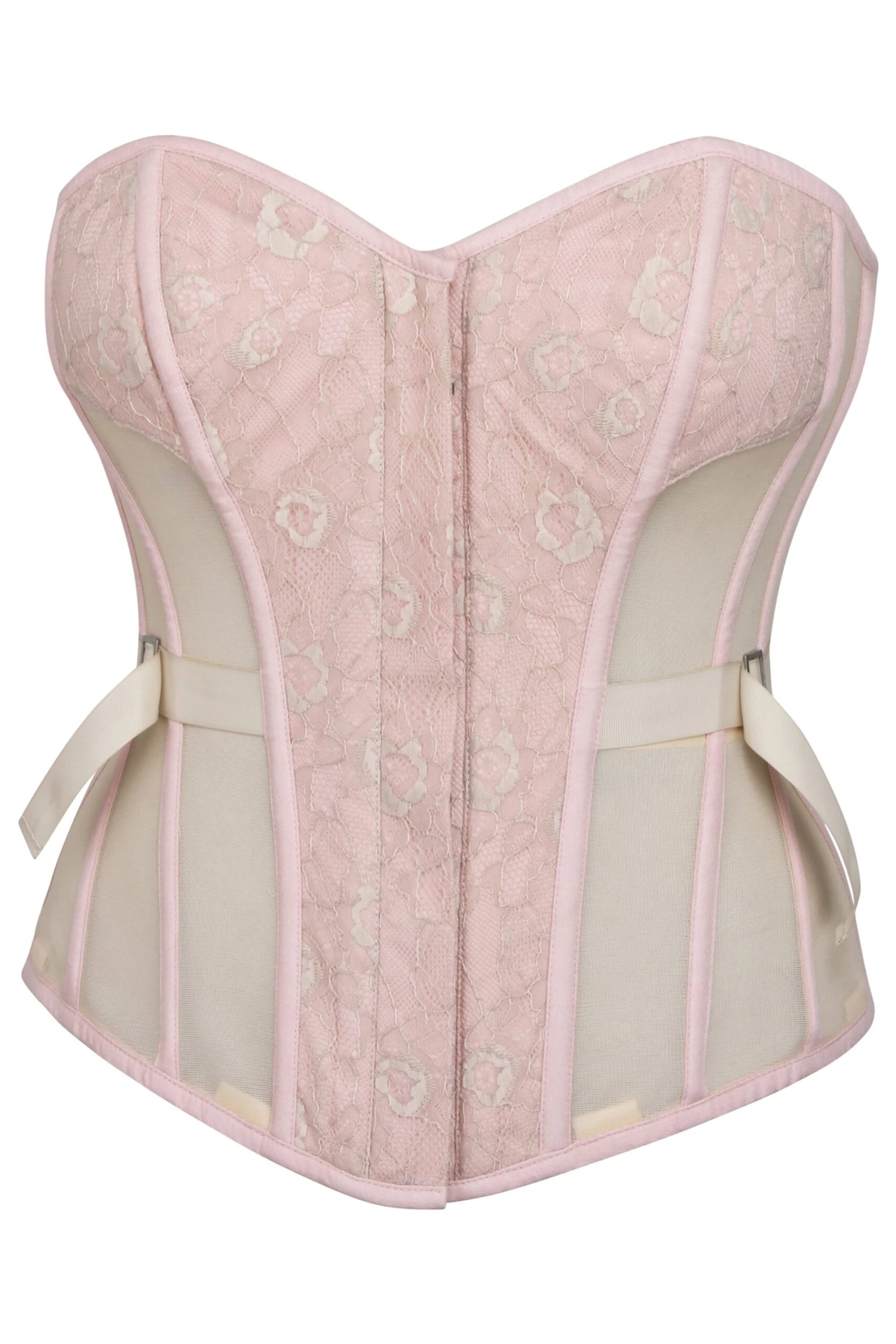 Sadie Prairie Pink Viscose And Lace Overbust Corset 1 Sadie Prairie Pink Viscose And Lace Overbust Corset