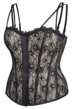 Clementine Black Satin And Lace Overbust Corset With Spaghetti Straps -Corset Story LO 0103