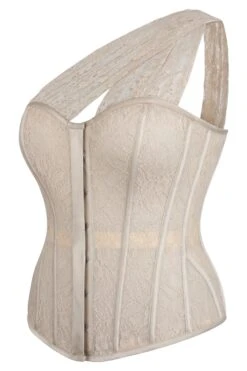 Emmeline Champagne Satin And Lace Overbust Corset With One Shoulder Detail -Corset Story LO 0123