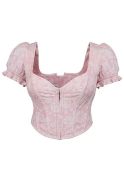 Zadie English Rose Alençon Stretch Cotton Corset Top With Puff Sleeves