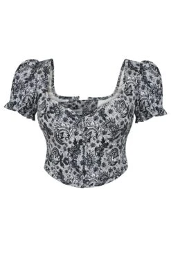 Zadie Whisper White Alençon Stretch Cotton Corset Top With Puff Sleeves