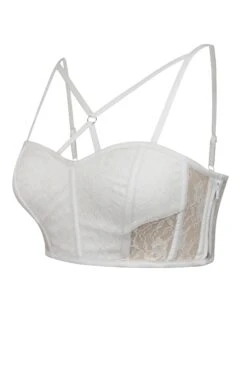 Lena Whisper White Viscose And Lace Corseted Bralette With Strapping Detail -Corset Story LO 0213