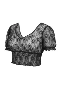 Rayne Black Lace Cropped Top With Puff Sleeves -Corset Story LO 0293