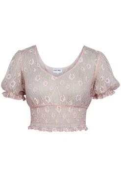 Rayne Prairie Pink Lace Cropped Top With Puff Sleeves