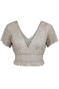 Ada Champagne Lace Cropped Top With Deep V Neckline