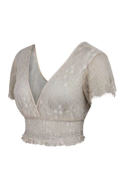 Ada Champagne Lace Cropped Top With Deep V Neckline -Corset Story LO 0333