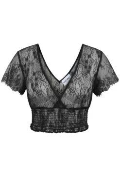 Ada Black Lace Cropped Top With Deep V Neckline