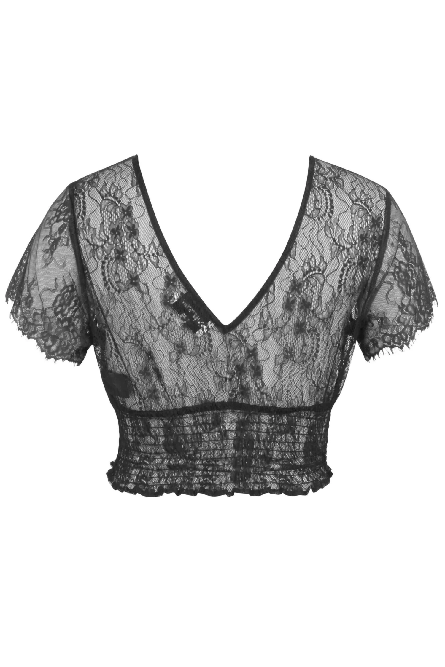 Ada Black Lace Cropped Top With Deep V Neckline 2 Ada Black Lace Cropped Top With Deep V Neckline - Image 2