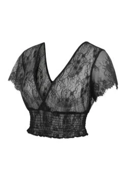 Ada Black Lace Cropped Top With Deep V Neckline 5 Ada Black Lace Cropped Top With Deep V Neckline -Corset Story LO 0343