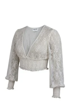 Pearl Whisper White Lace Cropped Top With Long Sleeves -Corset Story LO 0353