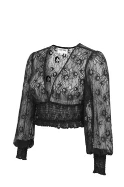 Pearl Black Lace Cropped Top With Long Sleeves -Corset Story LO 0363