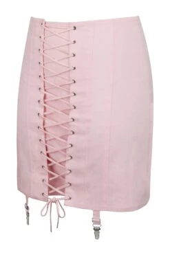 Tillie Prairie Pink Cotton Twill Corset Inspired Skirt With Suspender Clips -Corset Story LO 0473.3