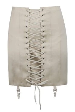 Tillie Champagne Satin Corset Inspired Skirt With Suspender Clips
