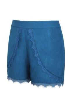 Agatha Teal Viscose Shorts With Lace Trim -Corset Story LO 0593