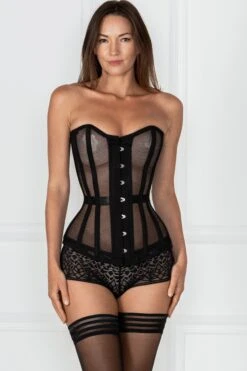 Longline Black Mesh Waist Taming Overbust Corset