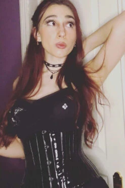 Black PVC Classic Underbust Waist Trainer With Hip Gores -Corset Story MY 502 Customerpic June2021 2