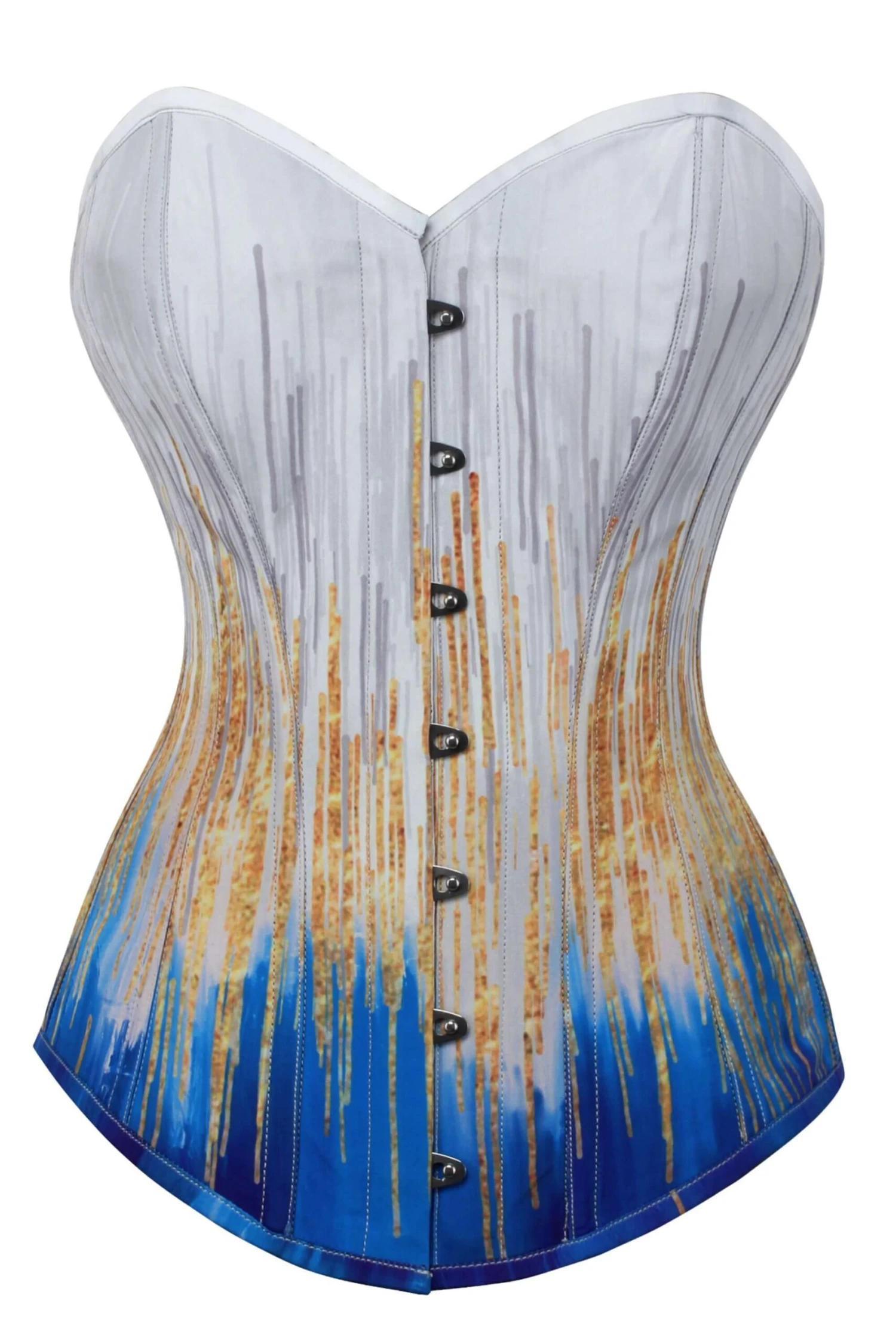 Blue And Gold Longline Overbust Corset 1 Blue And Gold Longline Overbust Corset