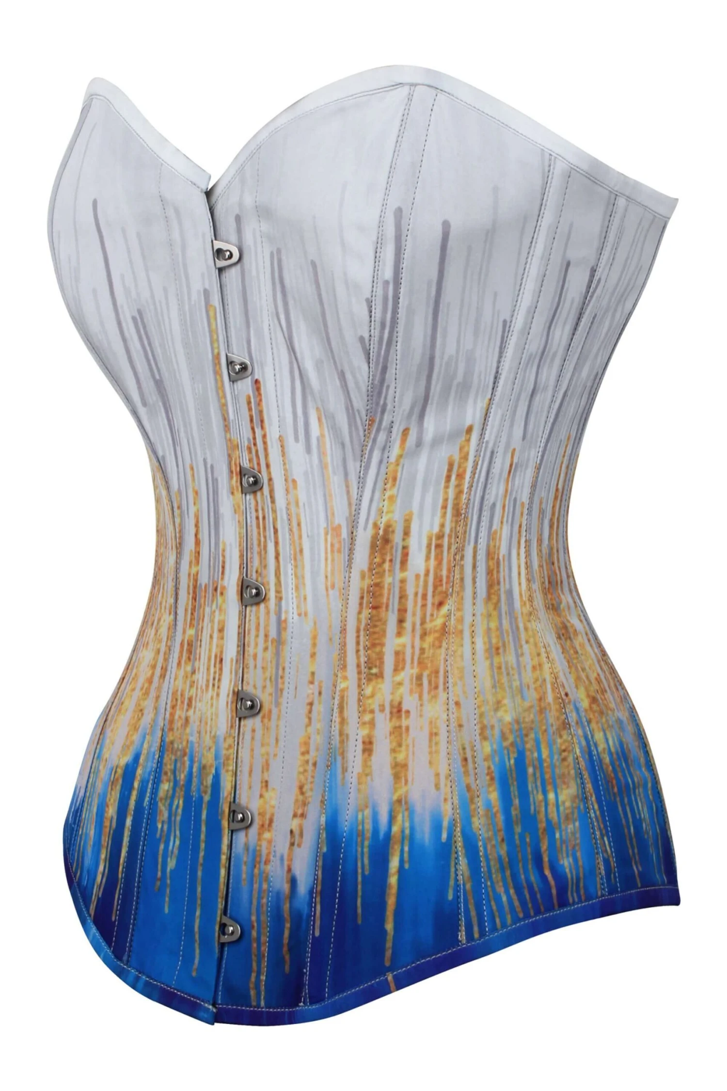 Blue And Gold Longline Overbust Corset 2 Blue And Gold Longline Overbust Corset - Image 2