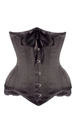 Black Satin Longline Underbust With Lace And Ribbon Bow