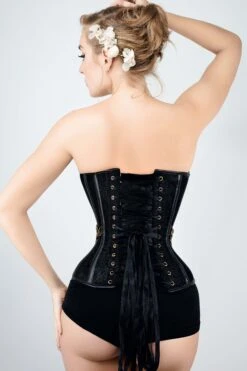 Black Satin Military Corset With Chain And PVC Detail -Corset Story ND 210 Back
