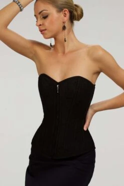 Dahlia Black Broderie Anglaise Cotton Overbust Corset With Zip Front -Corset Story SC 004 website 6