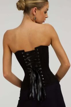 Dahlia Black Broderie Anglaise Cotton Overbust Corset With Zip Front -Corset Story SC 004 website 8