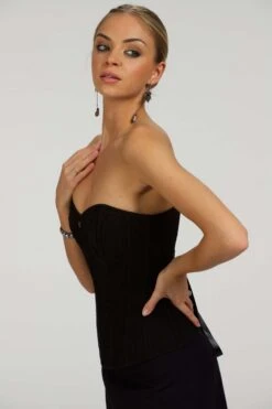 Dahlia Black Broderie Anglaise Cotton Overbust Corset With Zip Front -Corset Story SC 004 website 9