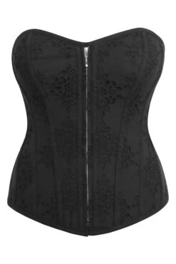 Dahlia Black Broderie Anglaise Cotton Overbust Corset With Zip Front -Corset Story SC 0041
