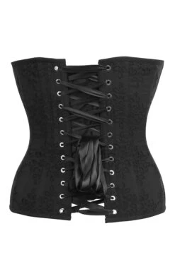 Dahlia Black Broderie Anglaise Cotton Overbust Corset With Zip Front -Corset Story SC 0042