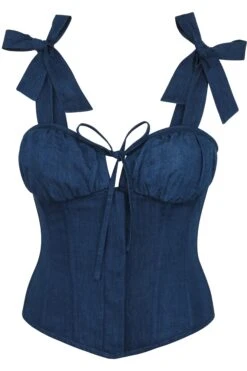 Daphne Blue Chambray Corset Top With Straps