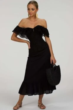 Alyssum Black Broderie Anglaise Cotton Corset Top With Double Frill Sleeves 14 Alyssum Black Broderie Anglaise Cotton Corset Top With Double Frill Sleeves -Corset Story SC 036 website 1