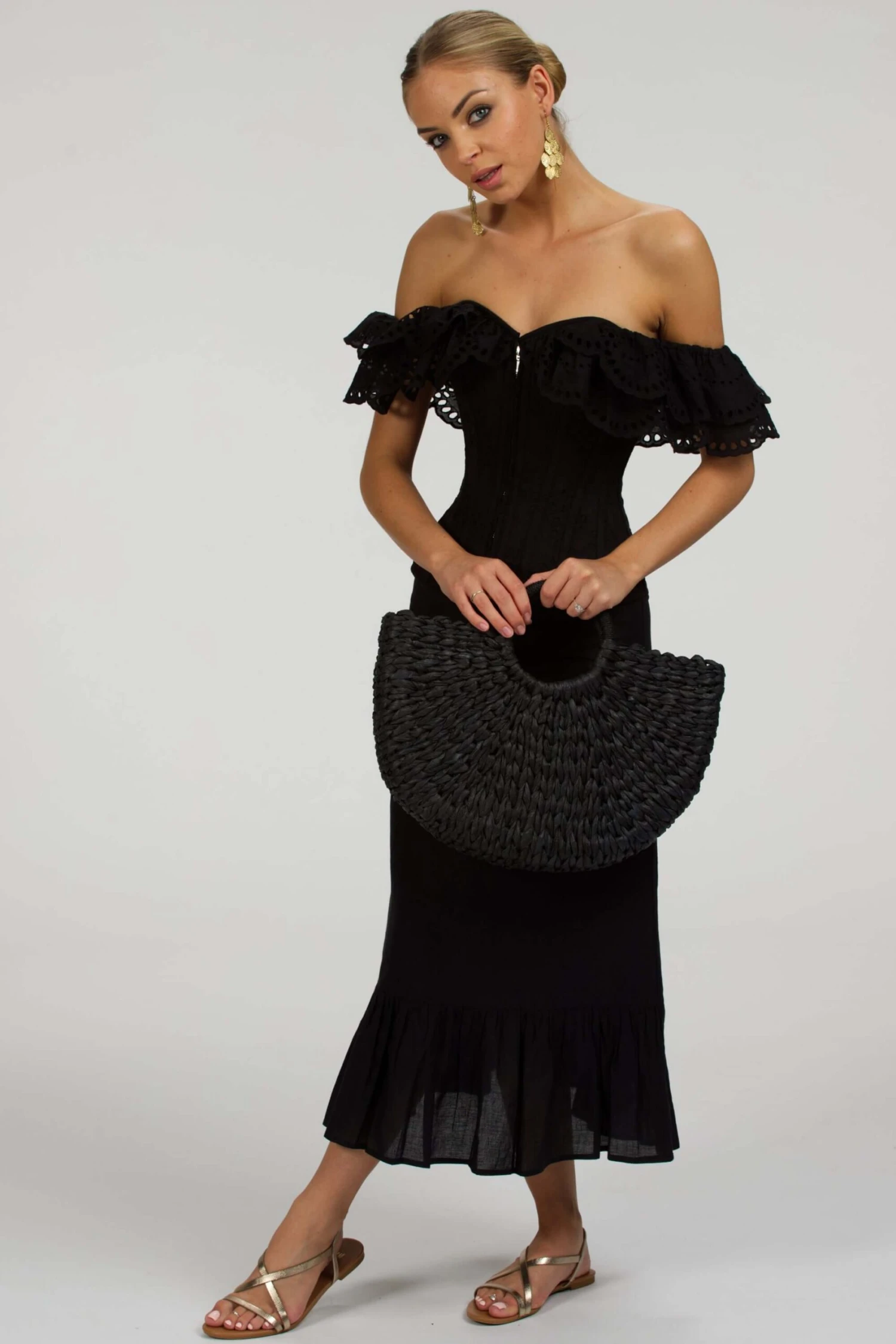 Alyssum Black Broderie Anglaise Cotton Corset Top With Double Frill Sleeves 7 Alyssum Black Broderie Anglaise Cotton Corset Top With Double Frill Sleeves - Image 7