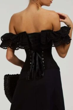 Alyssum Black Broderie Anglaise Cotton Corset Top With Double Frill Sleeves 15 Alyssum Black Broderie Anglaise Cotton Corset Top With Double Frill Sleeves -Corset Story SC 036 website 4