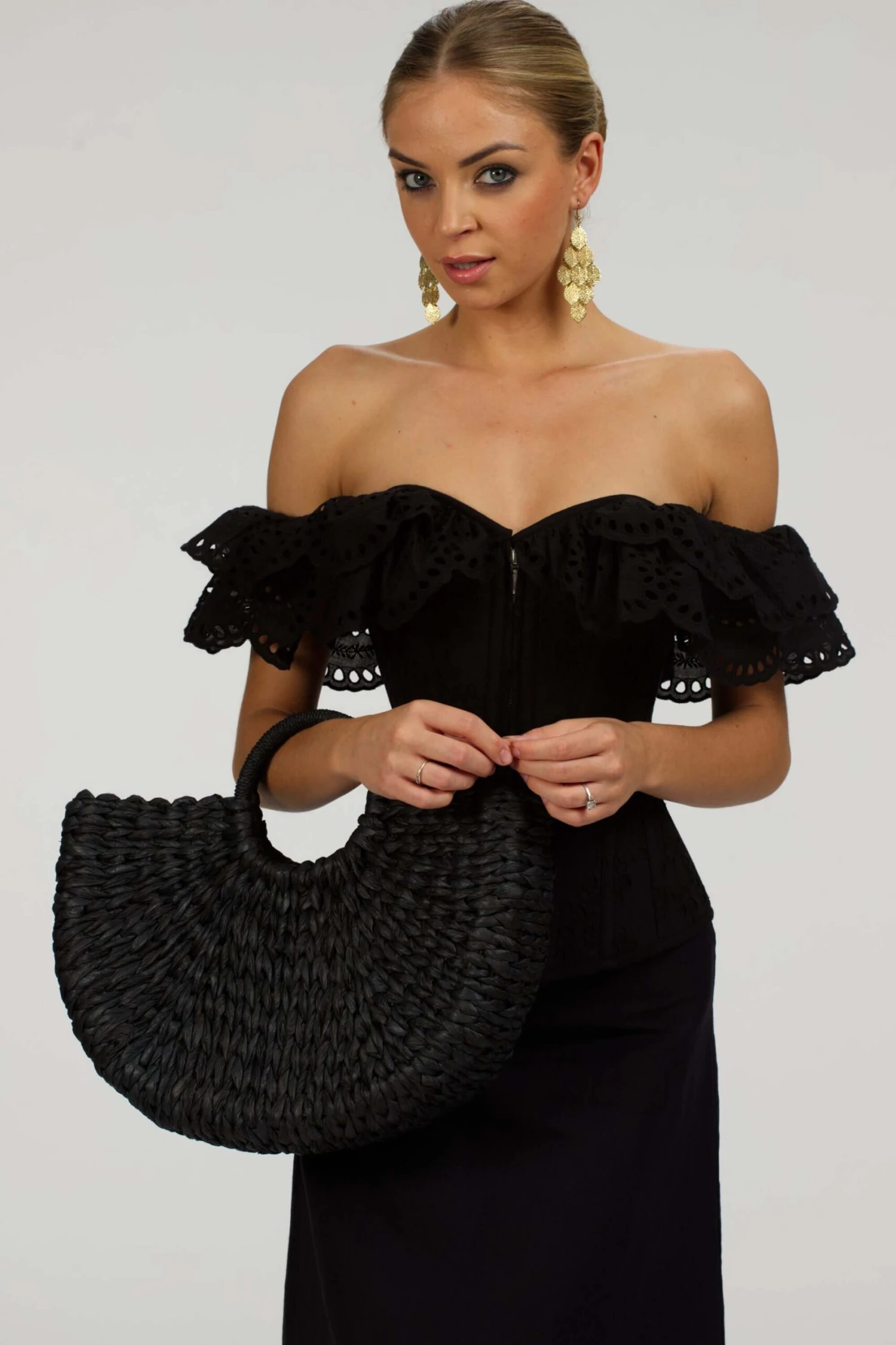 Alyssum Black Broderie Anglaise Cotton Corset Top With Double Frill Sleeves 6 Alyssum Black Broderie Anglaise Cotton Corset Top With Double Frill Sleeves - Image 6